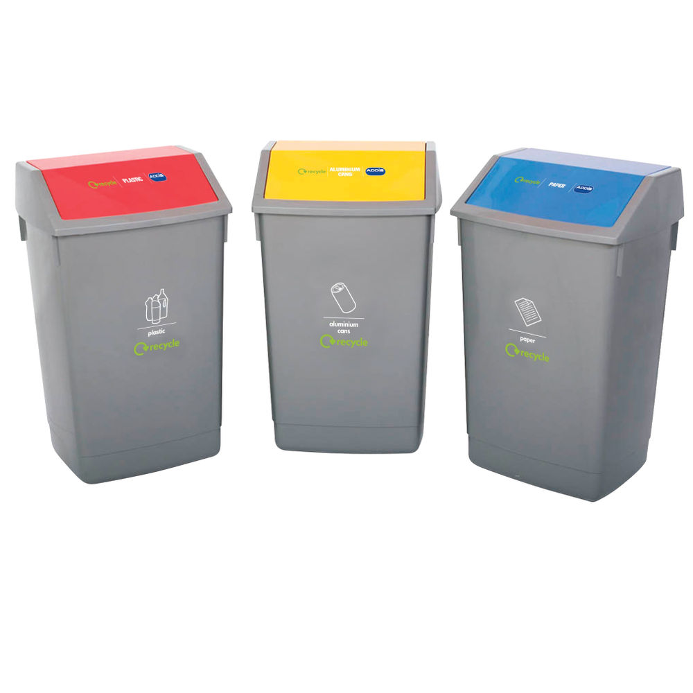 Addis Recycling Bins, Blue, Red & Yellow Sorting 3x Bins Per Set